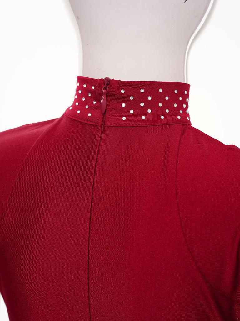 Girls Sleeveless Crop Top Shiny Rhinestones Cutout Design with V Front Waistband Shorts Dance Outfit