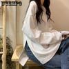 Long Sleeve Thin Black White Grey Tops Side Split Women's Loose Bottoming Shirts Korean Solid Casual T-Shirts