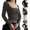 Женский укороченный топ с квадратным вырезом и длинными рукавами, облегающий трикотажный короткий топ, однотонный эластичный пуловер, блузка для клубной вечеринки