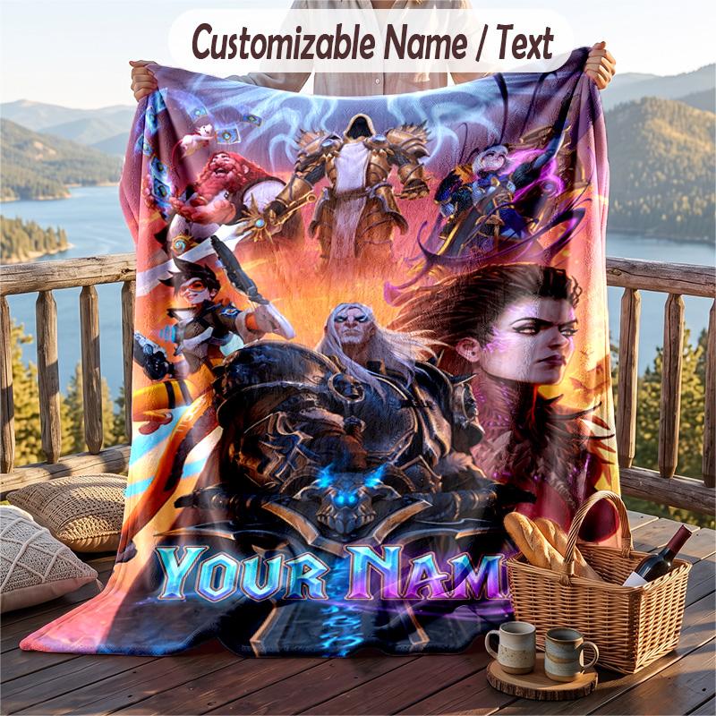Custom Text Flannel Throw Blanket, Lightweight Cozy Bed Sofa BlanketWorld of Warcraft