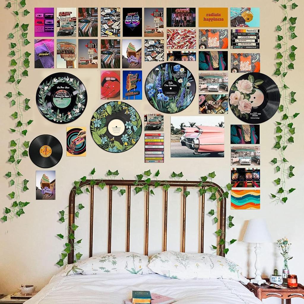 Hippie Decor, Posters for Room Aesthetic - Botanical Wall Art, Record Decor, 4 Pcs 12"