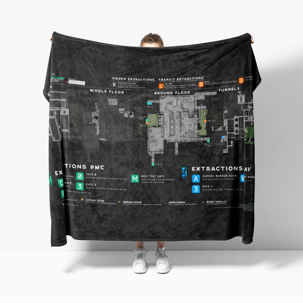 Escape from Tarkov Scav PMC Map Flannel Blanket Decor Creative blankets Cozy Soft Lightweight for Couch Sofa