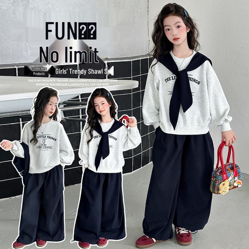 Комплект для девочек: Свитшот с воротником-стойкой и брюки-карго (Весна-Осень) - Коллекция 2025