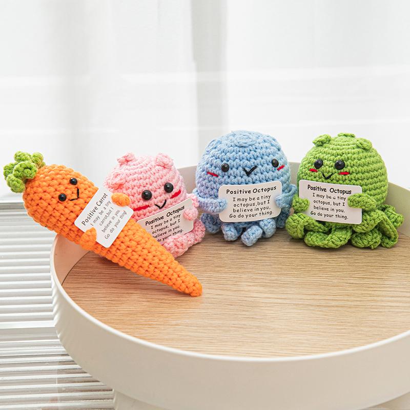 Crochet Doll Finished Crochet Animals Fruit Ornament Cartoon Hand Woven Octopus Frog Ornament Cute Room Decor Desk Decorations