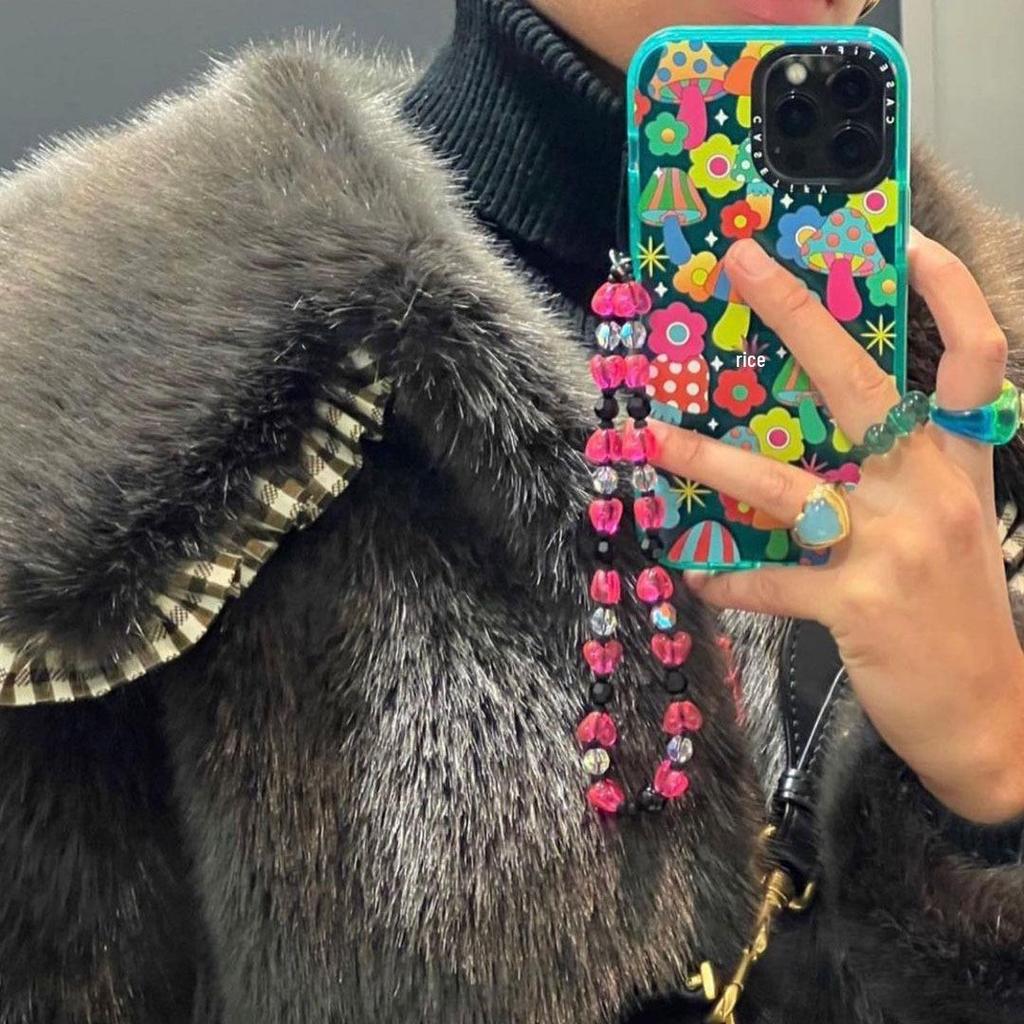 KKBEAD Pink Smiley Face Acrylic Bead Phone Lanyard Rope Pendant