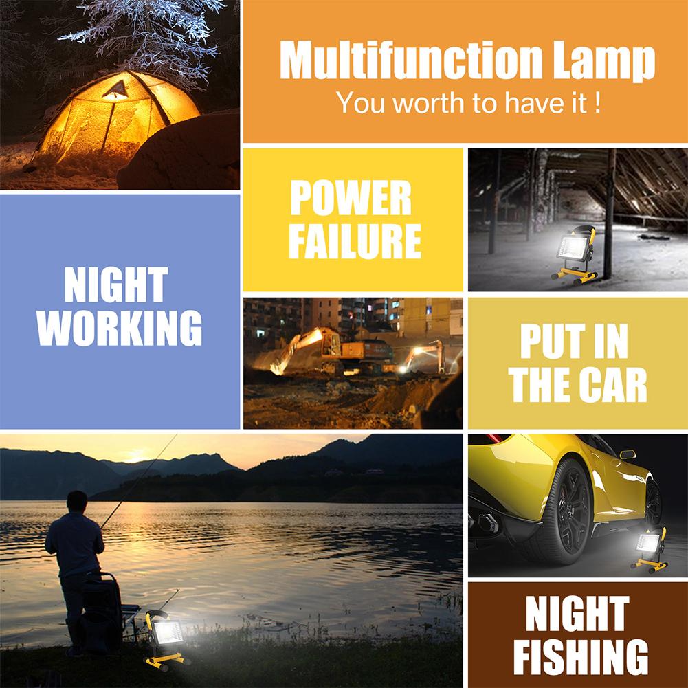LED Portable Rechargeable Floodlight Waterproof Spotlight Battery Powered Searchlight Outdoor Camping Hiking Emergency Work Lamp