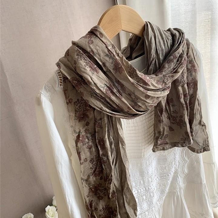 Korean Order Mori Floral Scarf Women's Autumn and Winter Literary Atmosphere Long Shawl Summer Sunscreen