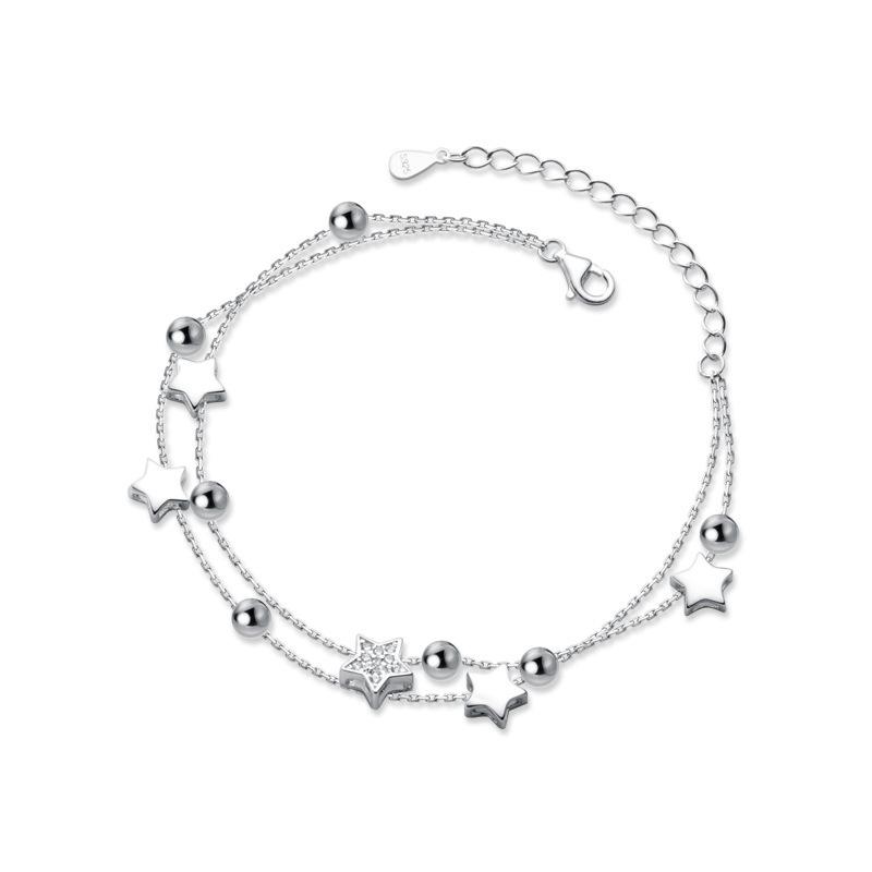VENTFILLE 925 Sterling Silver Star Bracelet Fashion Korean Five-pointed Star Crystal Double Bracelet