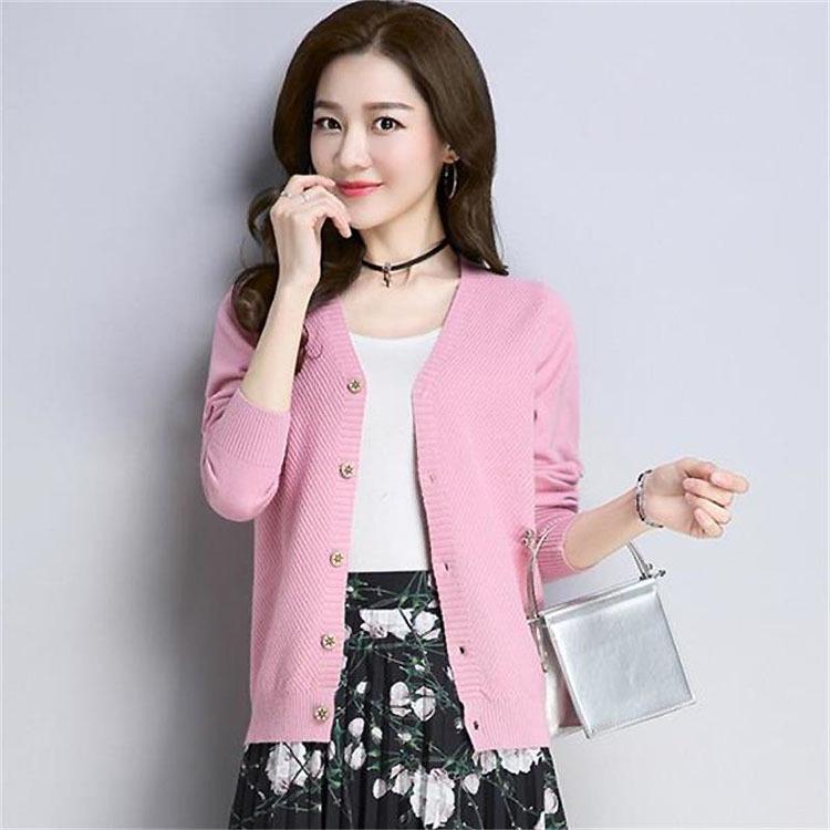 Spring and Autumn Women's Knitwear Solid Color V-neck Knit Single-breasted Cardigan Sweater