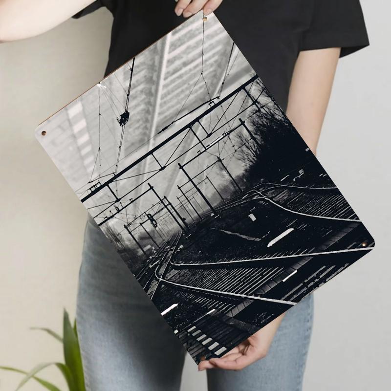 Industrial Style Black White Railway Landscape Metal Wall Art Modern Home Decor Living Room Office Hanging Ornament
