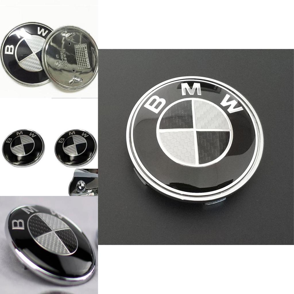 Logo Bmw For Real Carbon Fiber Black Silver 74mm Hood Trunk Badge Emblem