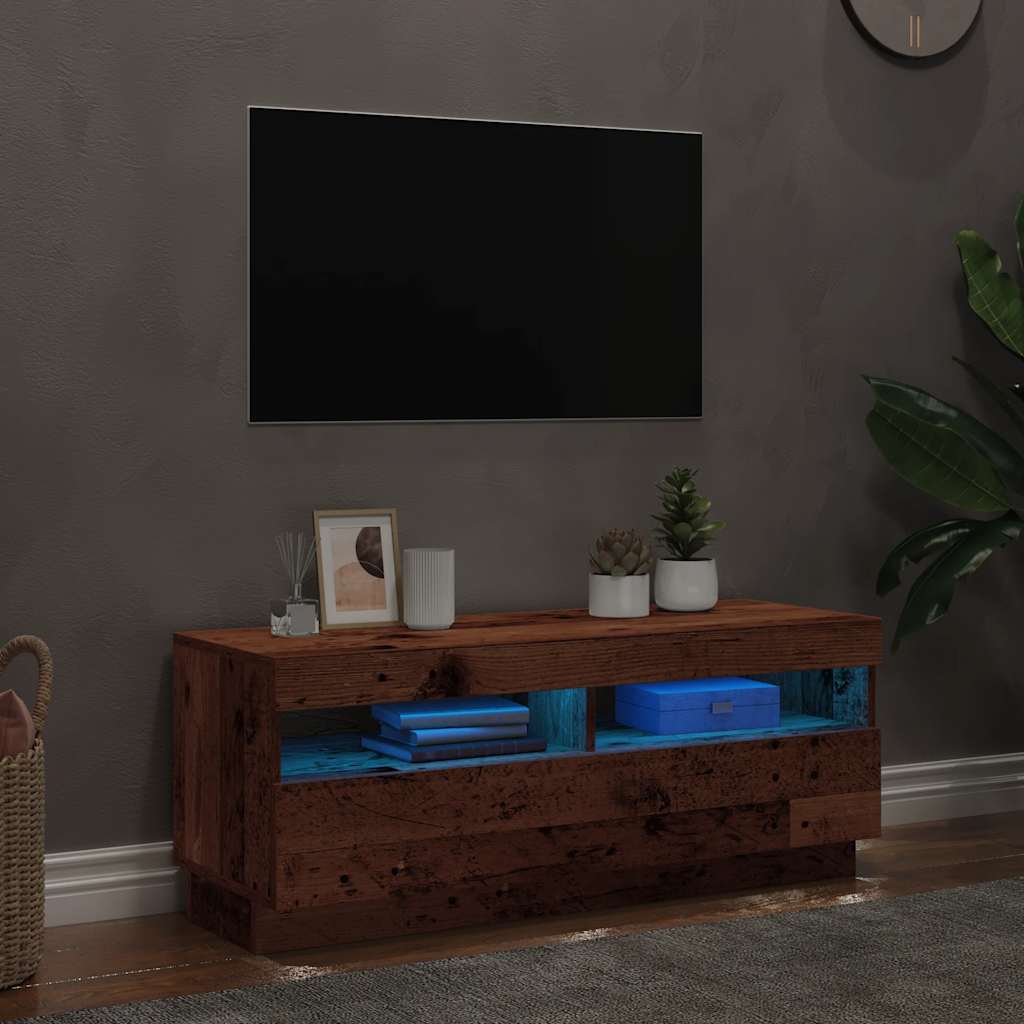 TV Stand with LED Lights Rustic Wood Look 100 x 35 x 40 cm