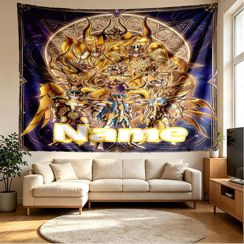 Custom Name Personalized Saint Seiya Print Tapestry, Wall Art Decor, Bedroom, Dorm, Apartment, LivingRoom, Party Backdrop, Gift for Birthday