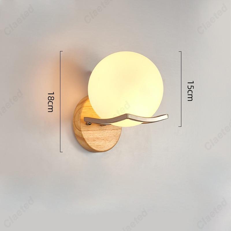 LED Glass Lampshade E27 Wooden Wall Lamp Bedroom Bedside Wall Lamp Home Living Room Bedroom Hallway Balcony Lighting Fixture