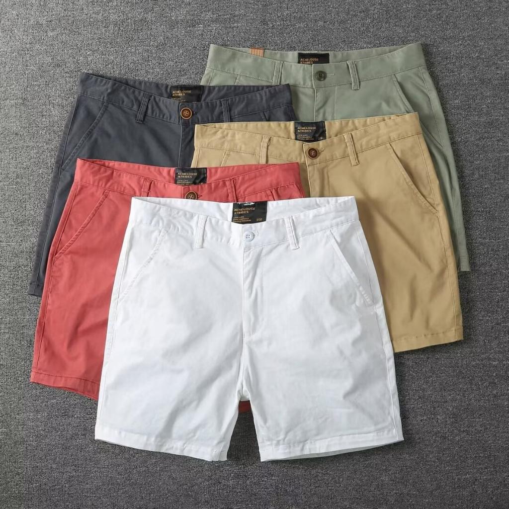 Men's Casual Cotton Shorts Summer Solid Color Slim Fit Loose Fit Thin Three-quarter Length Pants European American Workwear