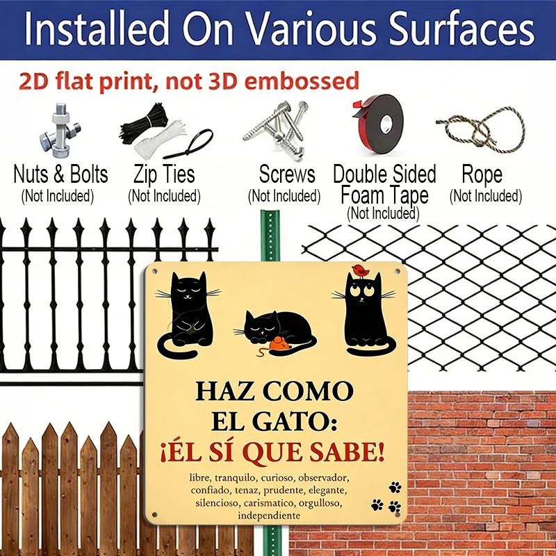 2D Flat - 1pc Vintage Aluminum Metal Sign for Outdoor Wall Decoration, Featuring A Retro Tin Style with A Fun Cat Theme That Says, 'Follow The Wisdom
