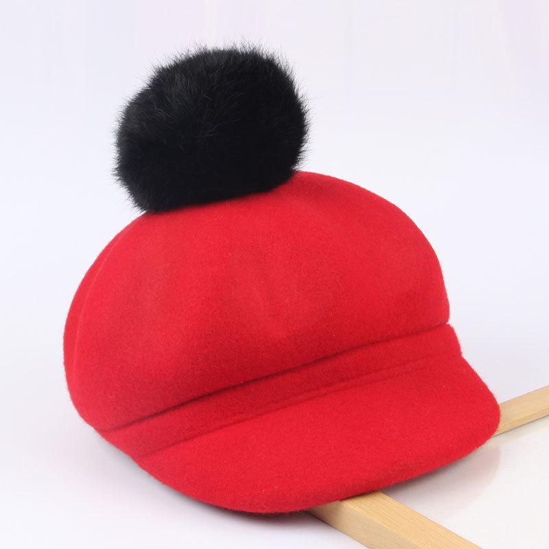 Meier Children's woolen autumn and winter Korean version wool woolen octagonal hat, British retro versatile cap