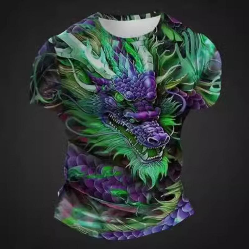 Летний топ с круглым вырезом и принтом 3D-дракона, модные повседневные футболки с короткими рукавами для мужчин