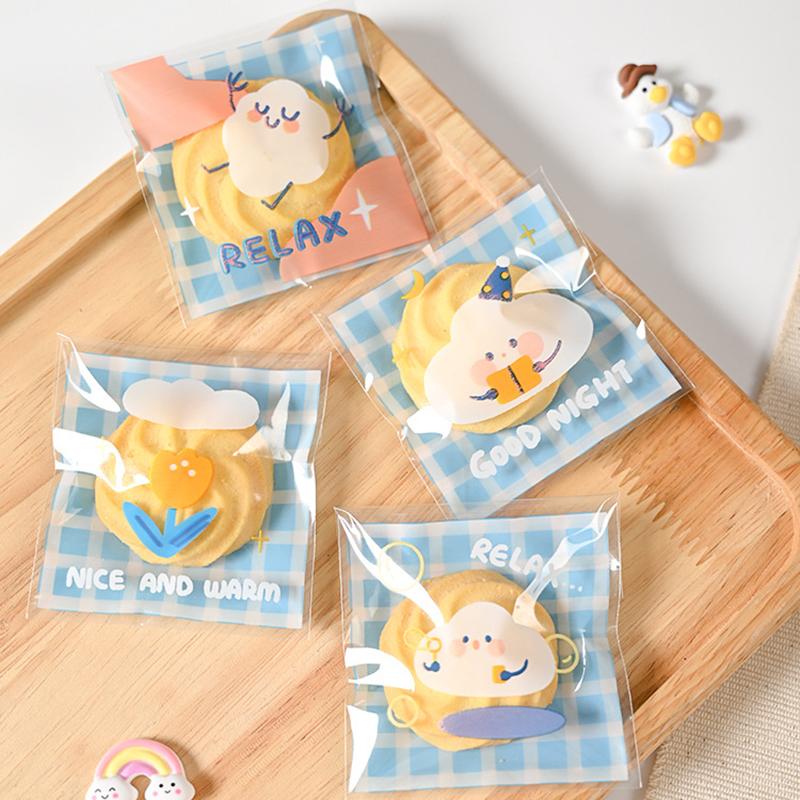 100 шт. самоклеящиеся пакеты для закусок прозрачные мультяшные медведи кролики конфеты подарочные пакеты для дня рождения подарочные принадлежности для выпечки