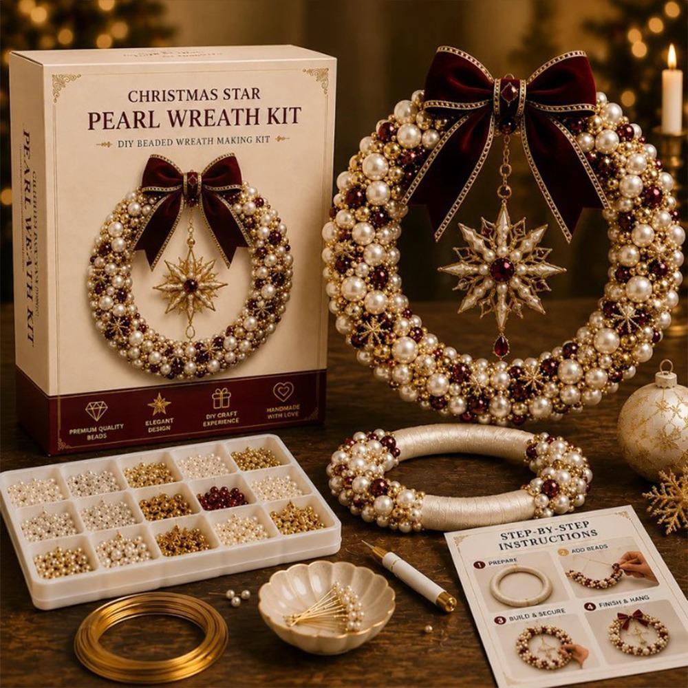 DIY Craft Christmas Wreath Kit Beaded Pearl Wreath Kit Holiday Wreath Kit Home Decoration