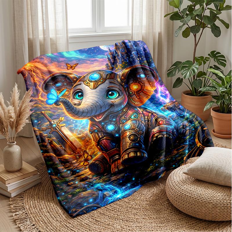 Mechanical Elephant Pair Theme blanket Lightweight Warm Flannel Blanket Decorative Throw Blanket for Home Decoration