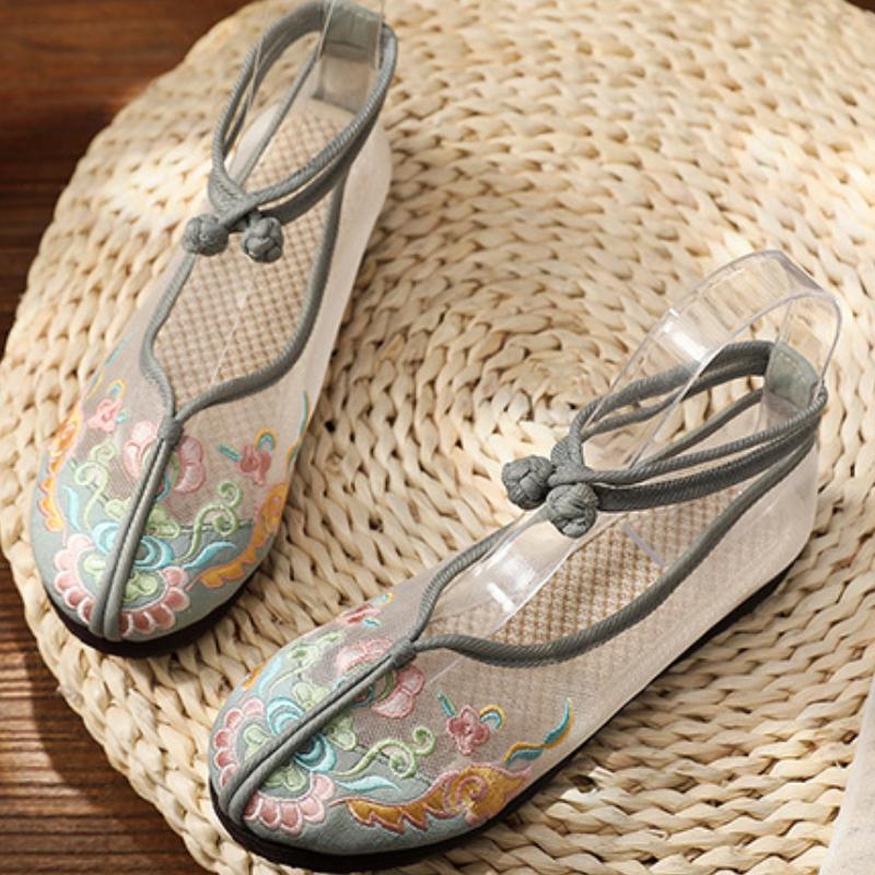 Fashion Round Toe Lace-up Flowers Designer Shoes Summer Mesh Breathable Handmade Embroidered Flats Elegant Comfort Non-slip Flat Sandals
