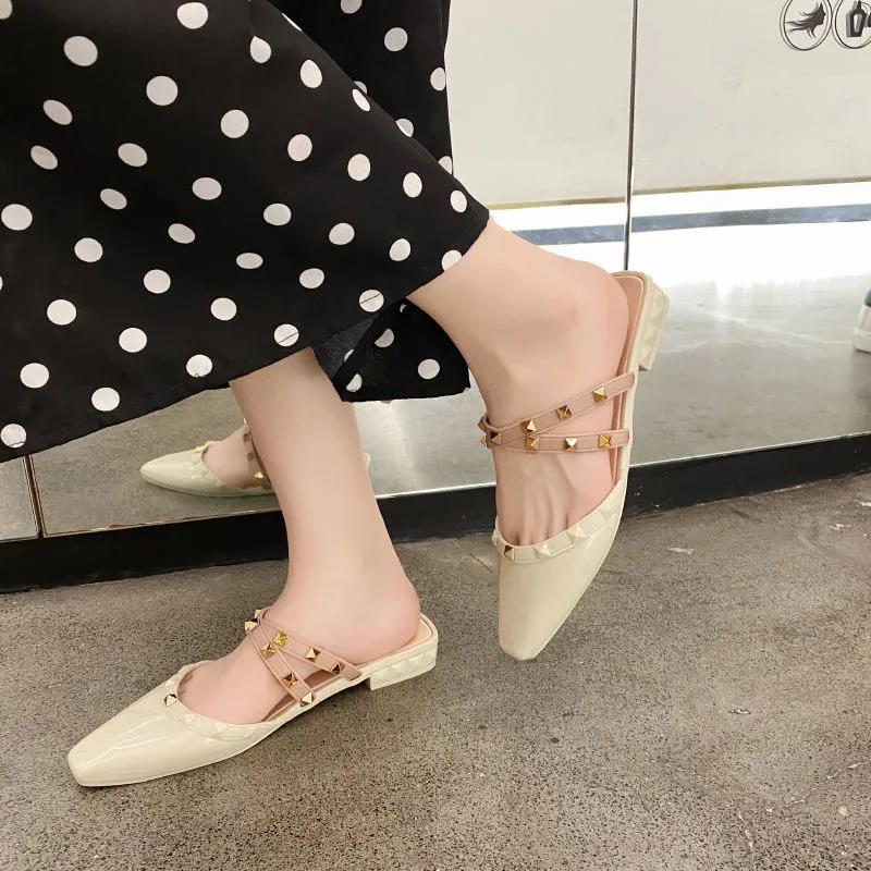 Офисные женские летне-осенние нескользящие тапочки большого размера Baotou, женские весенние однотонные туфли на низком каблуке со стразами