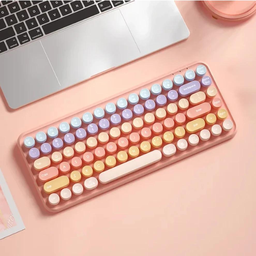 Wireless Bluetooht Keyboard Cute Colorful 85 Round Keycap Rechargeable Compact Mute Keyboard for Computer, Mac, Desktop, Laptop