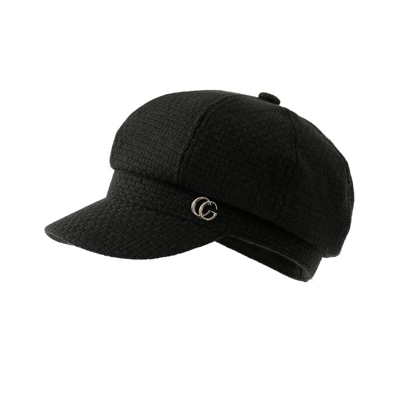 Корейская версия новой осенне-зимней шляпы для женщин, модная универсальная бейсболка в британском стиле с металлическим логотипом, ретро-литературная восьмиугольная шляпа, тренд