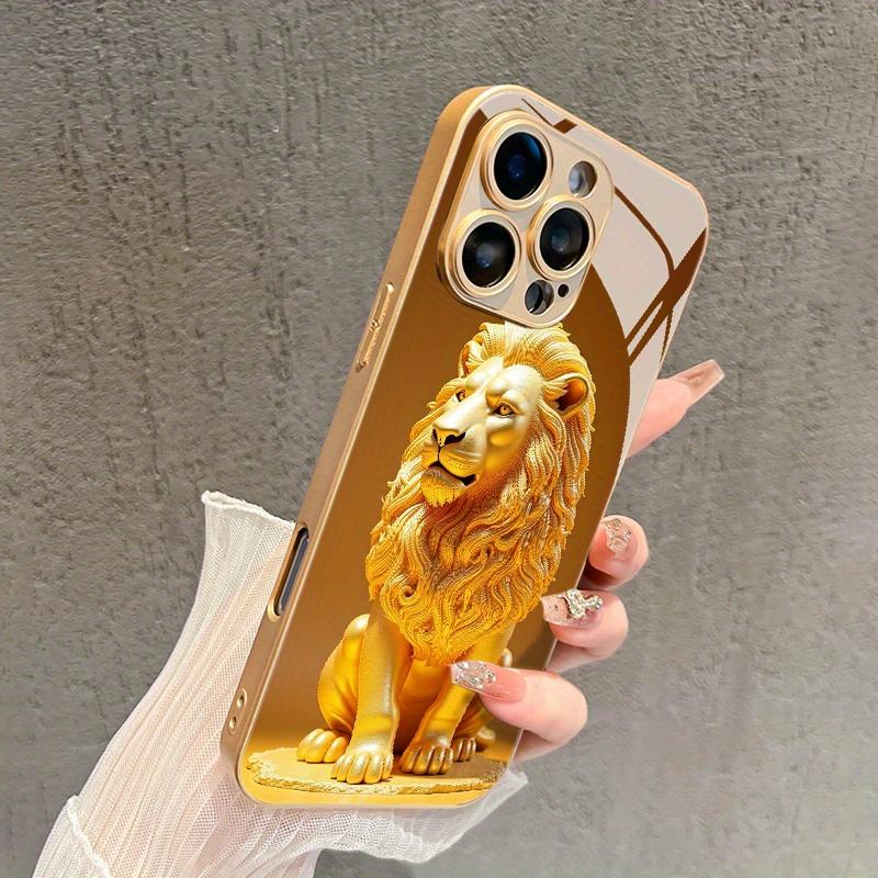 Модный стеклянный чехол для телефона с дизайном золотого льва для iPhone17 16 Pro Max/16/15 Pro/14 Plus/13 Pro Max/12/11 Pro, Элегантный чехол