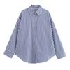 European and American Style Women's Autumn Striped Round Hem Dolman Sleeve Loose Commuter Shirt