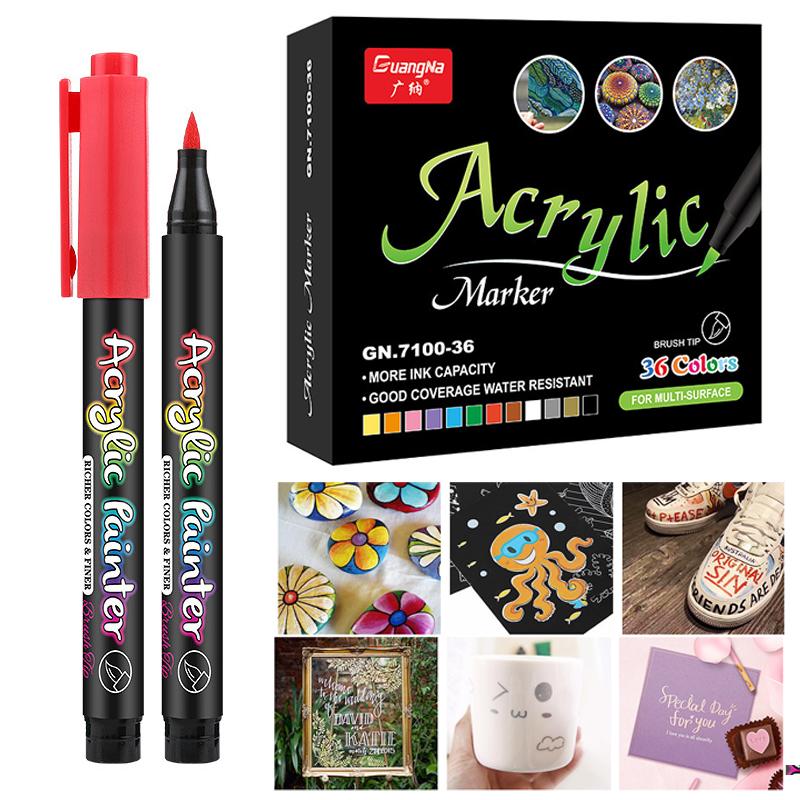 6/12/24/36 Color Acrylic Paint Brush Marker Pen Set Drawing Painting Art Marker Wood Glass Fabric Scrapbooking Stationery Supplies