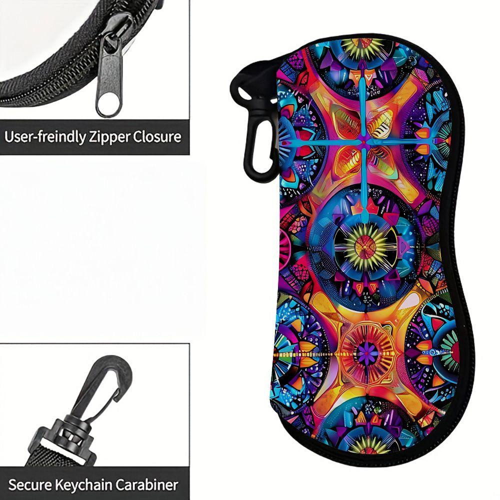Bohemian Mandala Pattern Protective Eyewear Holder, Vibrant Geometric Art Sunglasses Case, Durable Zipper Glasses Storage Box, Fashion Travel Accessor
