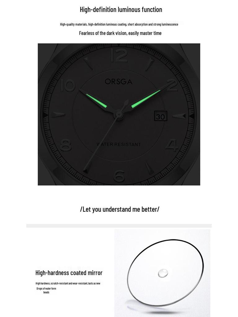ORSGA Мужские Модные Водонепроницаемые Деловые Кварцевые Часы с Календарем