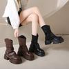 Женская мода на плоской подошве до середины голени, толстые сапоги, плиссированные, дизайнерские, зимние, новые, 2025, трендовые, женские туфли, кожаные, панк, современные сапоги