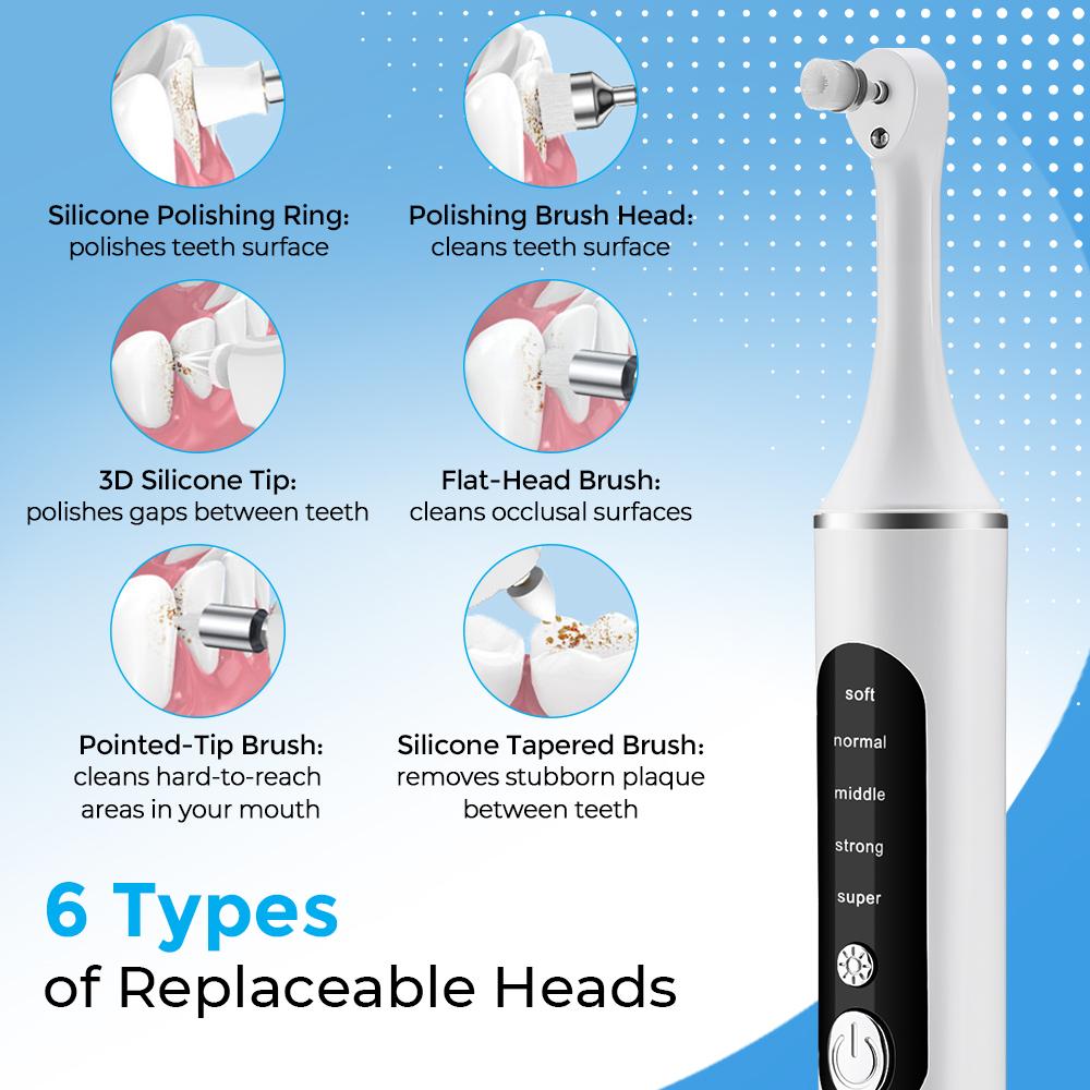 Teeth Polisher Electric Dental Tarter Remover 5 Mode Tooth Polisher Calculus Plaque Stains Removal Tooth Cleaning Tool LED Light