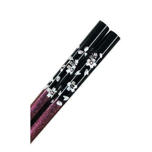 Silver Cherry Blossom Chopsticks, Purple, with Paulownia Wood Design Box and Gift Wrapping. Perfect as a gift for Grandma, Grandmother, or Grandmother