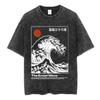 Vintage Japanese Osaka Dotonbori Crab Cityscape Graphic T Shirts Mens Washed Fashion Oversized Cotton Tshirt Unisex Streetwear