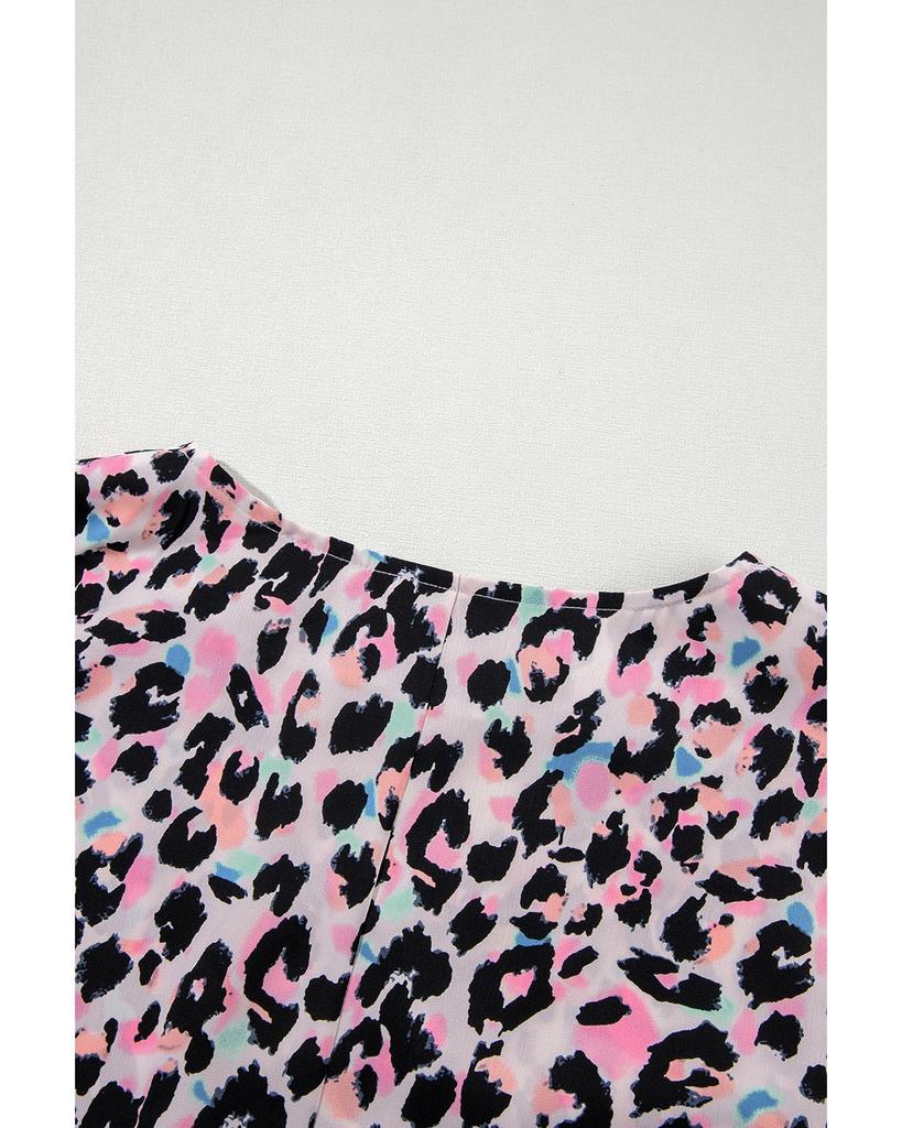 Azura Exchange Блузка большого размера с разноцветным леопардовым принтом и V-образным вырезом