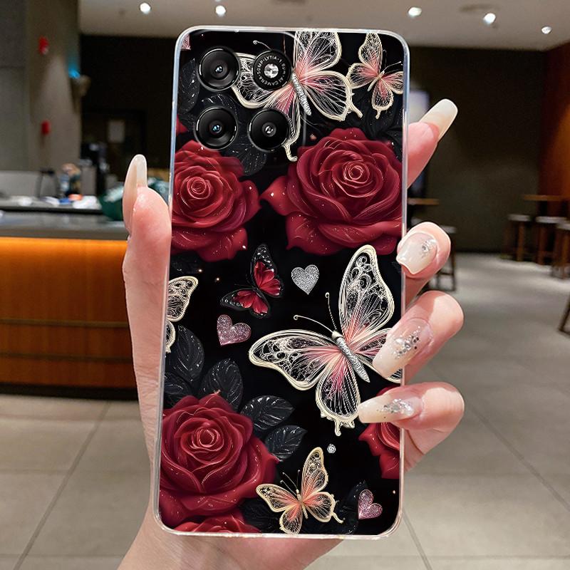 Чехол для Motorola Moto G57 Power / G67 Power 5G, прозрачный, роскошный, модный, с бабочками и цветами, из мягкого ТПУ-силикона, защитный чехол