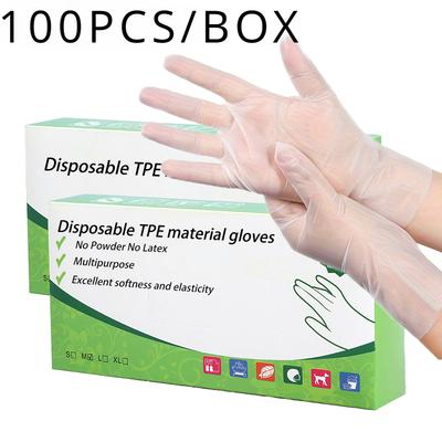 100 шт одноразовых перчаток TPE, без пудры и латекса, подходят для кухни, уборки ванной комнаты