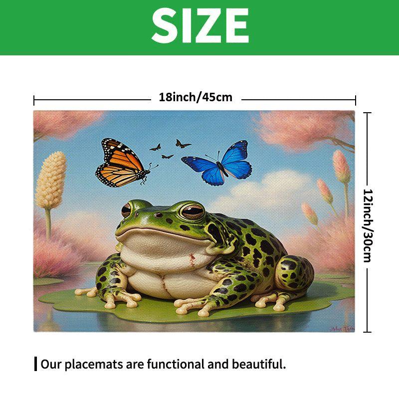 4/6pcs Rectangular Placemats - 12X18 Inch Frog Lily Pad Printed Table Mats with 2D Element Pattern Design, Durable Washable Polyester Table Runners