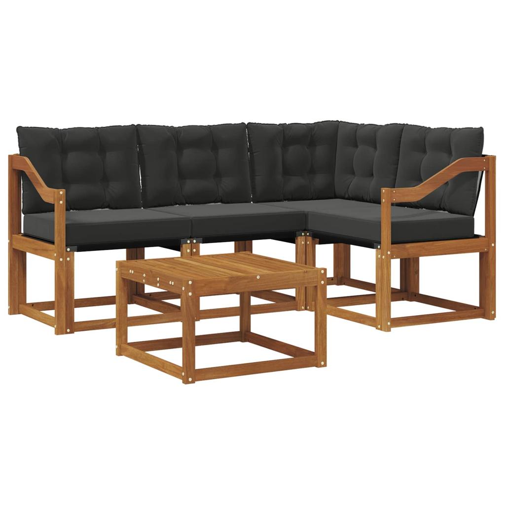 Outdoor Sofa Set with Cushions 5 pcs Natural and Black
