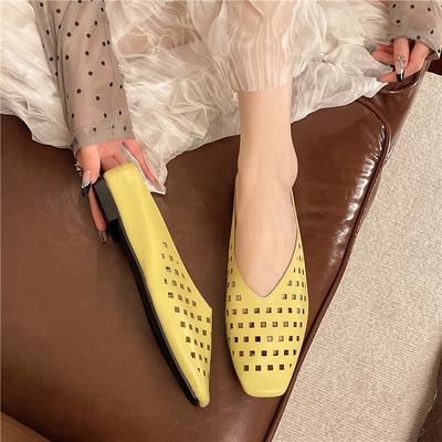 Туфли с квадратным носком и неглубоким вырезом, с отверстиями для вентиляции, на мягкой подошве, нескользящие, на низком каблуке, летние новые шлепанцы с закрытым носком на мягкой подошве