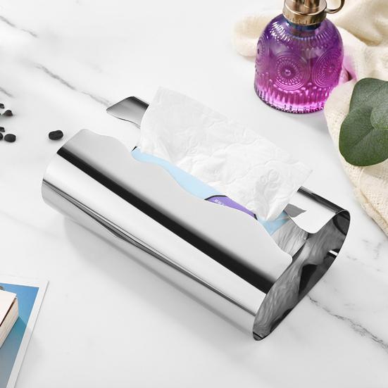 Stainless Steel Tissue Box, with Irregular Wavy Grooves Design, Smooth Paper Extraction Waterproof Tissue Holder for Kitchen