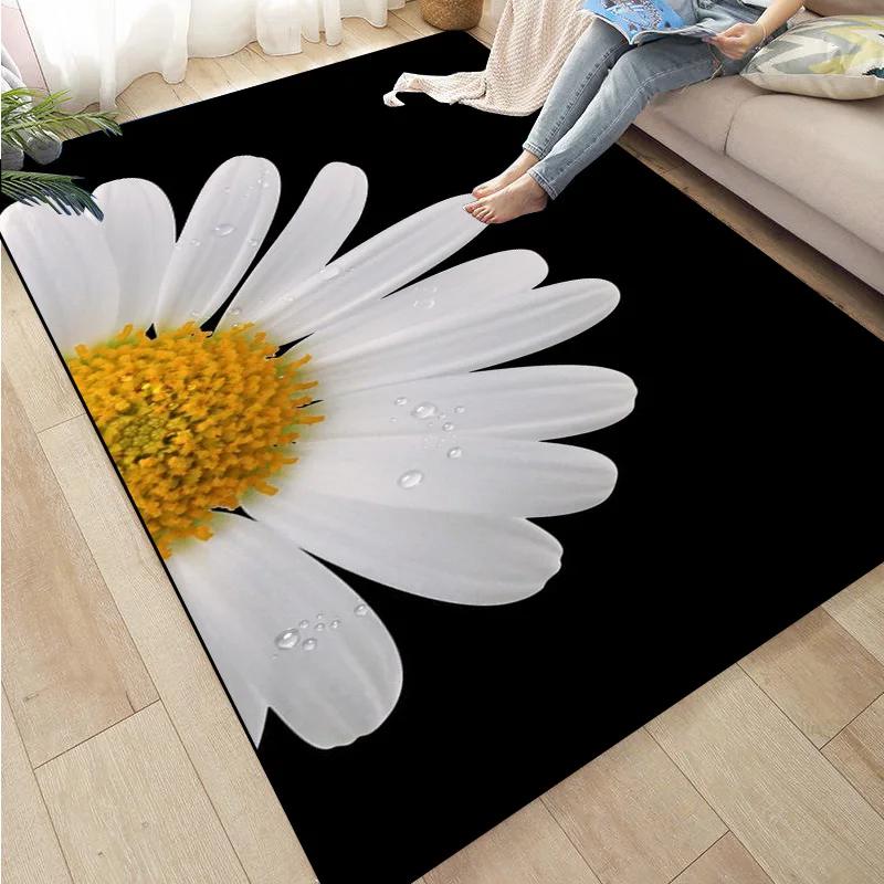 Rose Sunflower Daisy Peach Blossom Carpet Mat Colorful Flower Area Decorative Rugs for Room