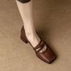 French Retro Mary Jane Shoes Women's Brown Autumn 2022 New Mid-heeled Square Head Light Mouth Single Shoes