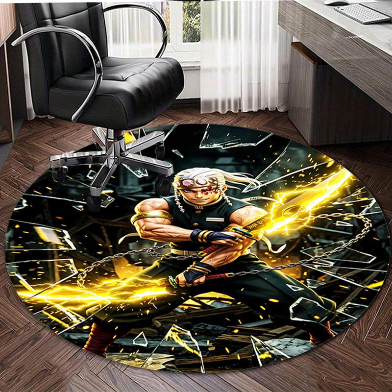 1pc Uzui Tengen Print Round Carpet Chair Round Carpet Suitable for Bedroom Living Room Home Decorative Carpet