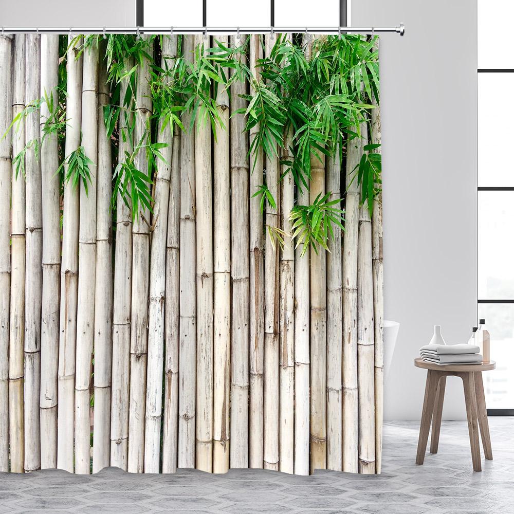Дзен Занавеска для душа Зеленый бамбук Будда Розовая орхидея Лотос Лебедь Спа Природа Пейзаж Занавески для ванной Ткань Домашний декор с крючками