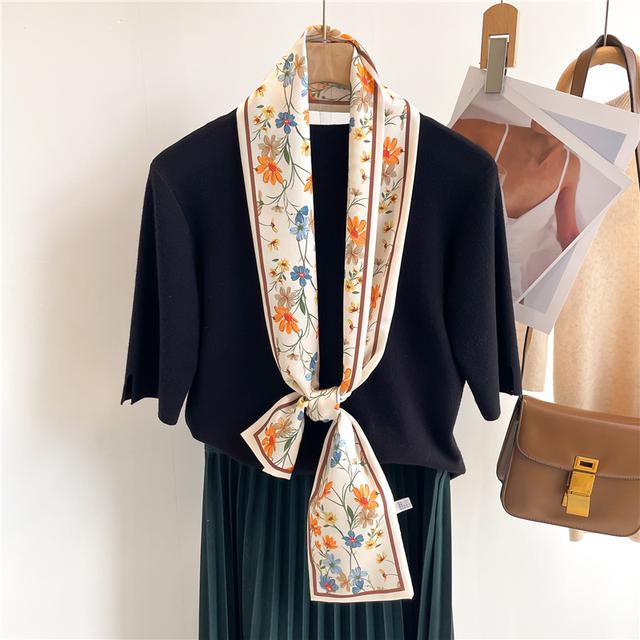 Silk Ribbon Scarf Satin Headkerchief Luxury Long Hair Hand Design Fashion Print Wrist Foulard Bandana Neck Tie Scarves